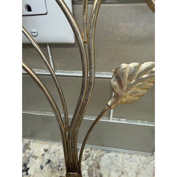 Pair VTG Gold Brass Wall Candle Holders Sconces Leaf scroll Hollywood Regency - Picture 4 of 13